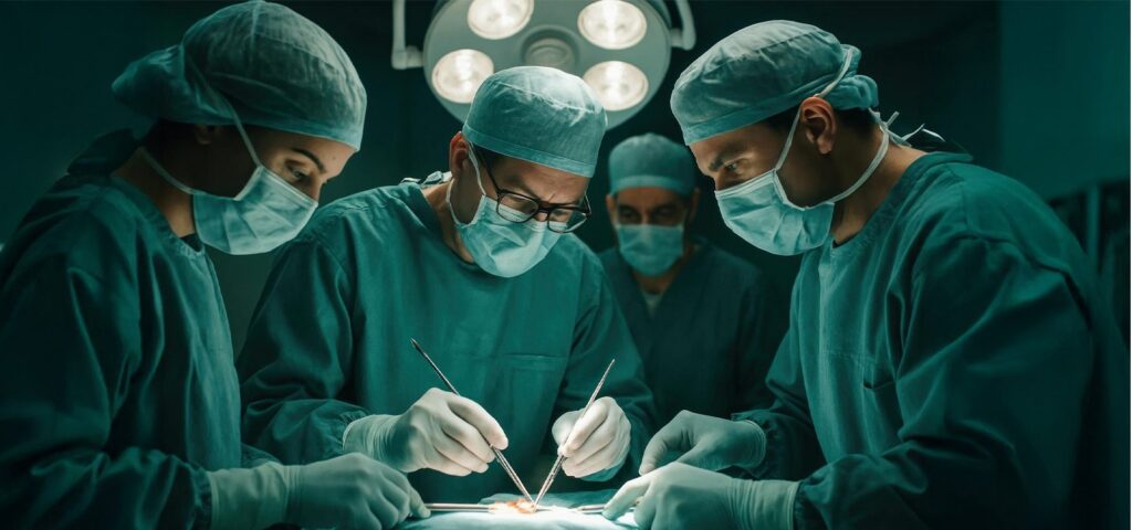 Surgical team performing a procedure